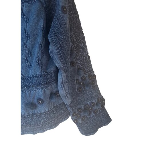 Neiman Marcus Womens Small Embroidered Cotton Jacket Midnight Blue - Picture 9 of 14